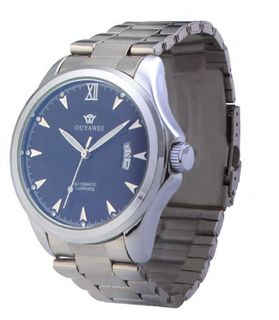 Ouyawei Round Blue Dial Stainless Steal Strap Mechanical es