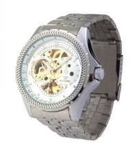 Ouyawei Round Gold And White Dial Stainless Steal Strap Mechanical es