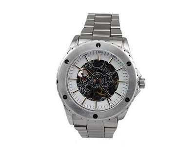 Ouyawei Round Hollow White Dial Silver Bezel es Water-Proof Mechanical Stainless Steel Silver Band es