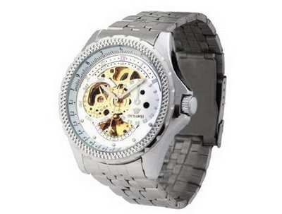 Ouyawei Round Stainless Steal Strap Gold And White Dial Mechanical es