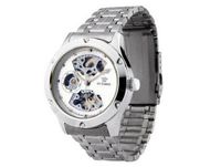Ouyawei Round Stainless Steel Silver Band Hollow White Dial Silver Bezel Water-Proof Mechanical es