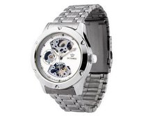 Ouyawei Round Stainless Steel Silver Band Hollow White Dial Silver Bezel Water-Proof Mechanical es
