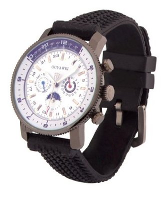 Ouyawei Sporty White Dial Black Rubber Strap Mechanical es