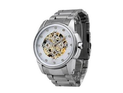 Ouyawei Stainless Steal White Dial Strap Round Craving Mechanical es