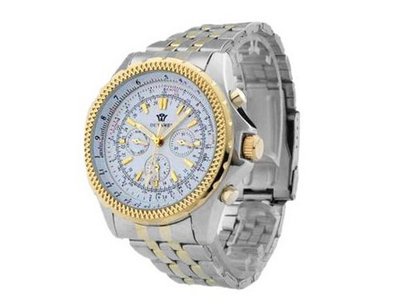 Ouyawei Stainless Steel Silver Band Round White Dial Golden Spiral Bezel es Mechanical es