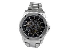 Ouyawei Stainless Steel Silver Band Water-Proof Round Hollow Black Dial Silver Bezel es Mechanical es