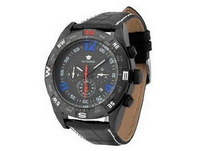 Ouyawei Strap Mechanical Sporty Black Dial Black Leather es