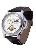 Ouyawei Tourbillion Round White Dial Alloyed Bezel Black Leather Band Mechanical es