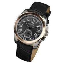 INFILTRATOR Black Leather Royale Design Stainless Steel Case Quartz Analog Wrist Gift #PX-009-GD-BL