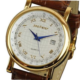 Luxury Quartz Analog Date Display Rose Golden Wrist Brown Leather Strap Gift +Box #PX-003-GD-L