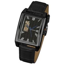 Pacifistor Black Leather Band Dial Classic Stainless Steel Case Wind Up Mechanical Wrist Luxury Xmas Gift #PX-011-BLK-BL