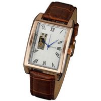 Pacifistor Brown Leather Band Golden Case Rectangle White Dial Hand Wind Up Mechanical Officer Police Wrist #PX-011-GD-L