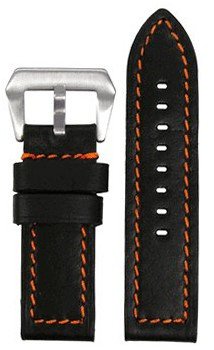 Panatime 22mm Black 190 Softest Calf with Orange Stitch Brush Prev Buckle