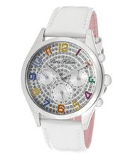 Beverly Silver Glitter Dial White Pearl Tone Genuine Calf Leather