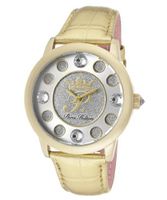 Fame White Crystal Silver Glitter/Silver Dial Metallic Gold Genuine Calf Leather