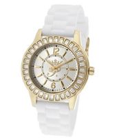 Round Strap Color: White, Case/Dial Color: Gold/Silver, Hands/Markers Color: Gold/Gold