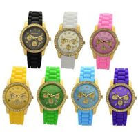Paris 7 Colors Woman Special Collections Yellow Gold Plating over Sterling Silver 1Ct Diamond manmade Silicone Calendar Quartz Date Designed in France