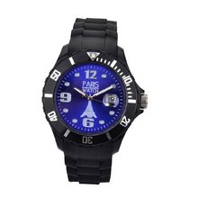 Paris Kids Silicone Quartz Calendar Date Black and Dark Blue Dial Designed in France Fashion