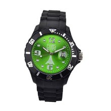 Paris Kids Silicone Quartz Calendar Date Black and Green Dial Designed in France Fashion
