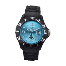 Paris Kids Silicone Quartz Calendar Date Black and Light Blue Dial Designed in France Fashion