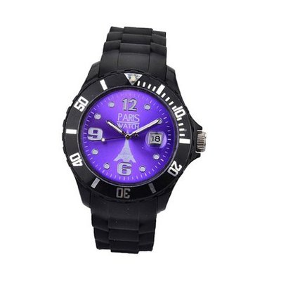 Paris Kids Silicone Quartz Calendar Date Black and Purple Dial Designed in France Fashion