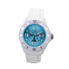Paris Kids Silicone Quartz Calendar Date White and Light Blue Dial Designed in France Fashion