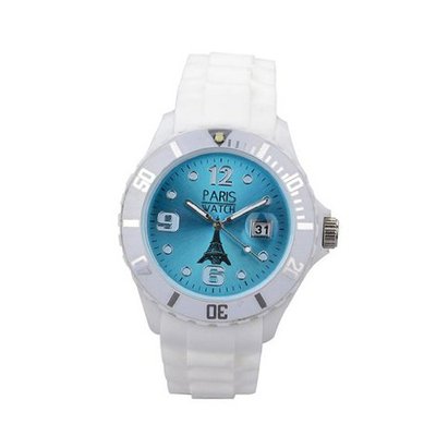 Paris Kids Silicone Quartz Calendar Date White and Light Blue Dial Designed in France Fashion