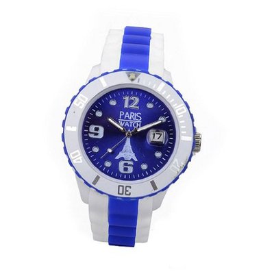 Paris Kids Silicone Quartz Calendar Date White and Multicolor Dark Blue Dial Designed in France Fashion