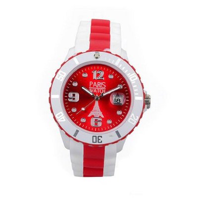 Paris Kids Silicone Quartz Calendar Date White and Multicolor Red Dial Designed in France Fashion