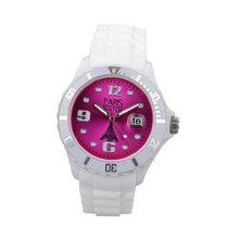 Paris Kids Silicone Quartz Calendar Date White and Pink Dial Designed in France Fashion