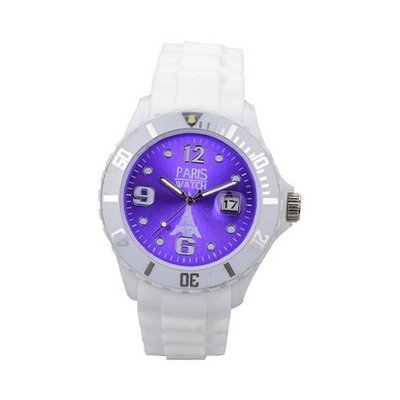 Paris Kids Silicone Quartz Calendar Date White and Purple Dial Designed in France Fashion