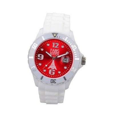 Paris Kids Silicone Quartz Calendar Date White and Red Dial Designed in France Fashion