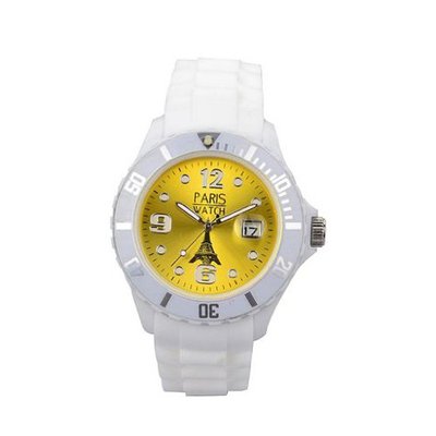 Paris Kids Silicone Quartz Calendar Date White and Yellow Dial Designed in France Fashion