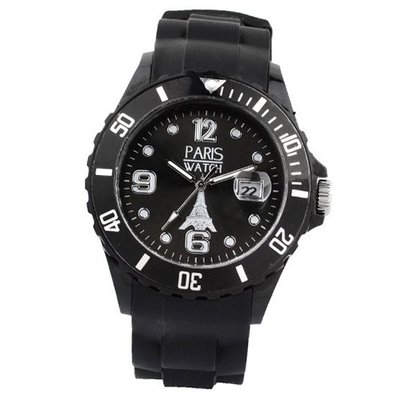 Paris Silicone Black Fashion Quartz Calendar Date for  and  Designed in France Unisex
