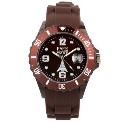 Paris Silicone Brown Fashion Quartz Calendar Date for  and  Designed in France Unisex