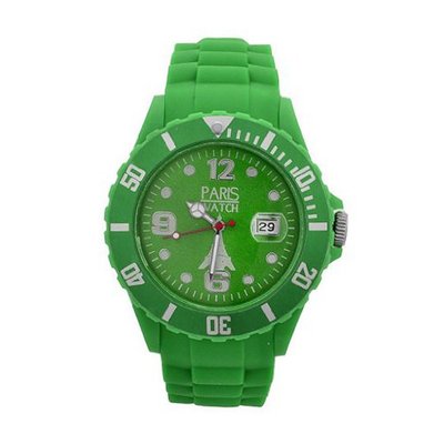 Paris Silicone Dark Green Fashion Quartz Calendar Date for Kids Designed in France Unisex