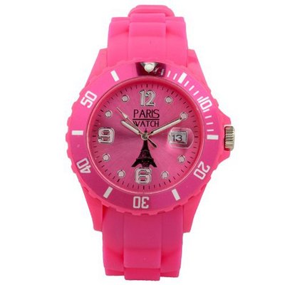 Paris Silicone Dark Pink Fashion Quartz Calendar Date for  and  Designed in France Unisex