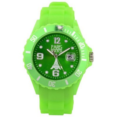 Paris Silicone Green Fashion Quartz Calendar Date for  and  Designed in France Unisex