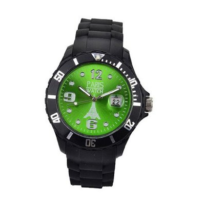 Paris  Silicone Quartz Calendar Date Black and Green Dial Designed in France Fashion