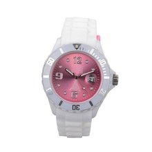 Paris  Silicone Quartz Calendar Date White and Light Rose Dial Designed in France Fashion