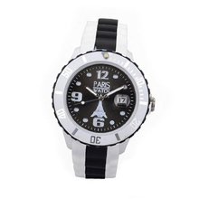 Paris  Silicone Quartz Calendar Date White and Multicolor Black Dial Designed in France Fashion