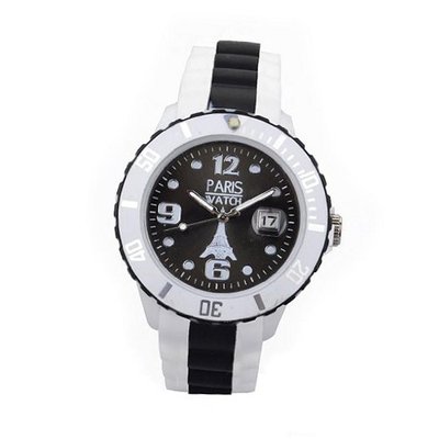 Paris  Silicone Quartz Calendar Date White and Multicolor Black Dial Designed in France Fashion