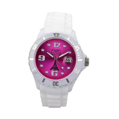 Paris  Silicone Quartz Calendar Date White and Pink Dial Designed in France Fashion
