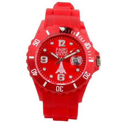Paris Silicone Red Fashion Quartz Calendar Date for  and  Designed in France Unisex