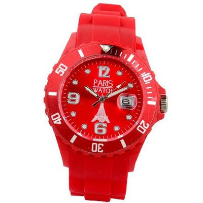 Paris Silicone Red Quartz Calendar Date for  Designed in France