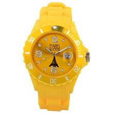 Paris Silicone Yellow Fashion Quartz Calendar Date for  and  Designed in France Unisex