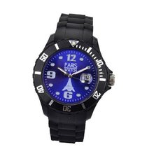 Paris Unisex Silicone Quartz Calendar Date Black and Dark Blue Dial Designed in France Fashion