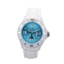 Paris Unisex Silicone Quartz Calendar Date White and Light Blue Dial Designed in France Fashion