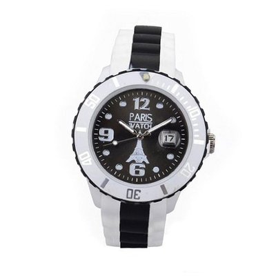 Paris Unisex Silicone Quartz Calendar Date White and Multicolor Black Dial Designed in France Fashion