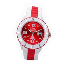 Paris Unisex Silicone Quartz Calendar Date White and Multicolor Red Dial Designed in France Fashion